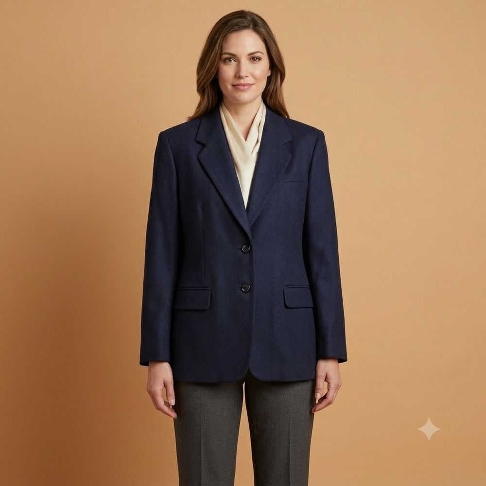 Worthington Blazer‎ Womens 18 Navy Blue 100% Wool Classic Career Jacket